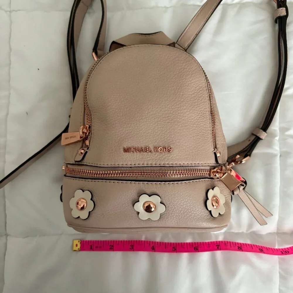 Michael Kors Mini Rhea Daisy Small Floral Appliqué Leather Backpack Pink/Cream
